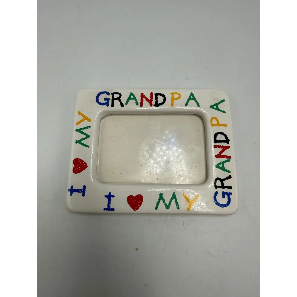 Vintage I Love My Grandpa Ceramic Magnetic Photo Frame White Multi Color Heart